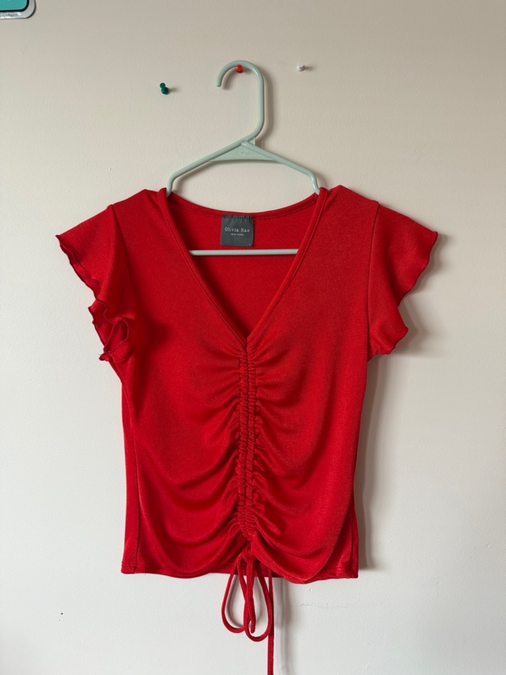 Olivia Rae Scarlet Ruched V-Neck Crop Top